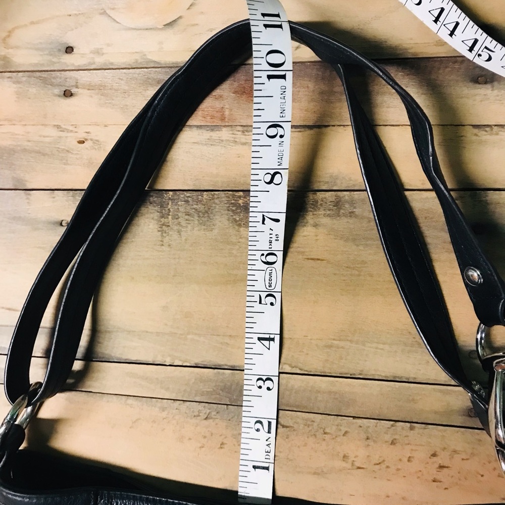 B Makowsky Black Leather & Silver Stud Crossbody. - Picture 8 of 16